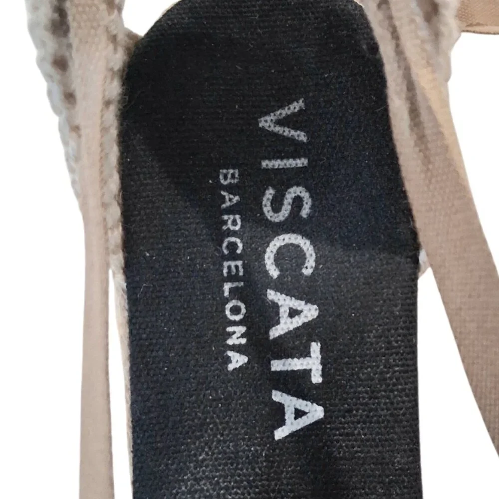 VISCATA Black/Cream Laces Escala Espadrille Canvas Wedges w/Ankle Laces Sz 9 1/2